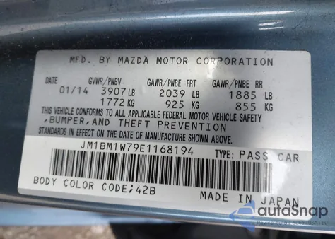 2014 Mazda Mazda3 I Grand Touring from USA, damaged, VIN JM1BM1W79E1168194